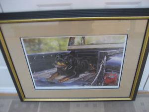 ROTTWEILER IN CHEV TRUCK "HITCHING A RIDE" LE FRAMED