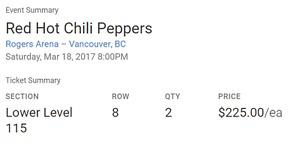 Red Hot Chili Peppers 2 tix @ March 