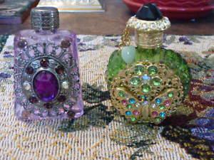 Two Beautiful Small Hand Decorated Perfume Bottles
