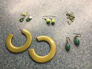 5 Pair Green Pierced Earrings