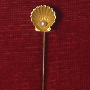 Antique Natural Pearl 10K Gold HAT Stick Pin