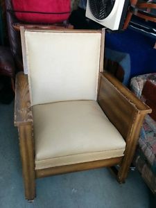 Beautiful Antique Solid Wood Leather Rocking Chair