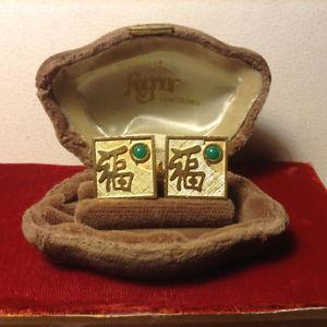 Gold Jade Cuff links Vintage Estate Piece "Good Fortune".