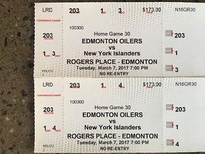 Oilers vs N.Y. Islanders tickets center ice front row bowl