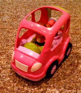 Pink little people's car with mom and baby