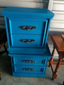 Two Blue Refinished Bedroom Side Tables