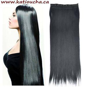 Clip in hair extension,Straight hair,60 cm, 24", Color BLACK