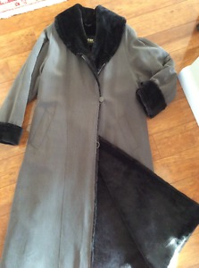 Long synthetic fur-lined coat