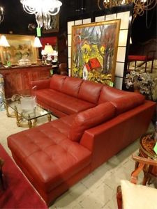 Red faux leather sectional with left chaise for sale