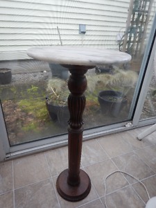 3 ft high marble top stand - walnut base
