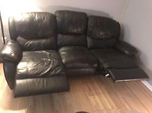 Black leather recliner couch