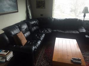 Black leather sofa couch sectional with reclining ends $475
