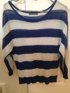 Blue and white striped sparkly sweater