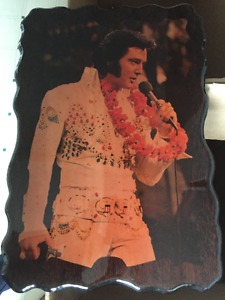 Elvis Via Satellite from Hawaii Lacquered Wood Plaque