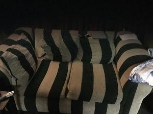 Green striped love seat sofa