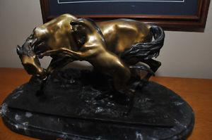 Large Bronze Horse w/ Rearing Colt Sculpture by Artist "PJ