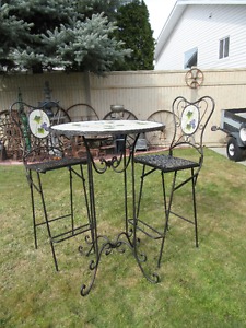 Ornate Tall Patio Table with two chairs