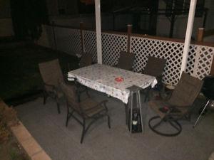 Outdoor patio Table and 6 chairs and umbrella