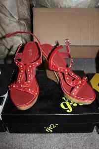 Red Wedge Sandal - Cork Heel