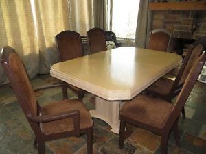 Table and 6 Upholstered Chairs