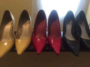Yellow, red, black pumps