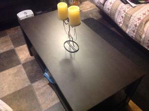 Black Coffee Table, 2 matching end tables and 2 lamps