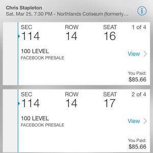 Chris Stapleton 2 tickets