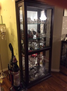 Dark Brown Cabinet With lights at top
