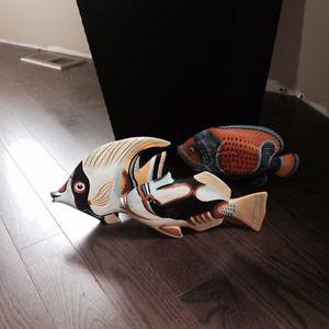 Decorative hand painted wood fish