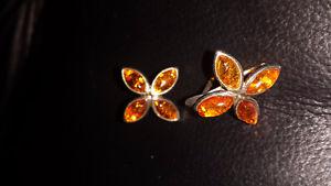 Earrings Gorgeous Amber-set in 925 Silver-Taxco Mexico