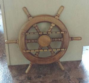 Handmade Oak Wooden Ships Wheel - Spoon Holder -
