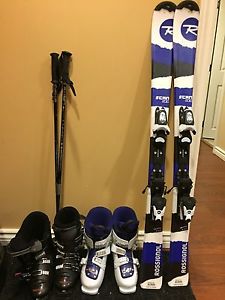 Kids skis, poles and boots