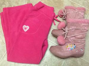 Pink fleece pants & Suede Princess boots