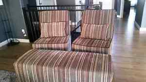 REDUCED!! Two armless chairs with ottoman
