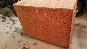 Wooden Storage Box on Wheels with Hinged Lid & Handles