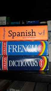 3 pocket sized dictionaries- English, French & Spanish