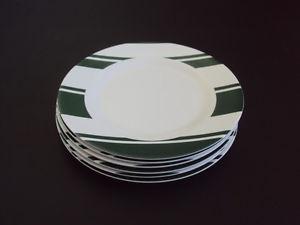 6 green striped plates 10” diameter Sell for all $4.00