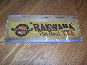 Antique Wooden Tea Crate Sign 17 by 7 Ready To Hang