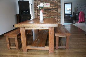 Handcrafted Hardwood Rustic Table and Benches