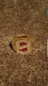 Heavy Mens Solid 18k Gold Diamond and Ruby Ring