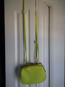 Neon green clutch purse vintage style gold trim
