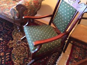 REDUCED- Antique upholstered armchair + rocker- great
