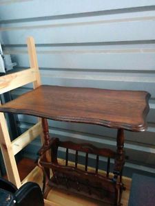 Vintage Solid Wood Newspaper Stand Table