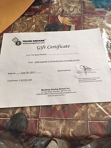 Young drivers gift certificate