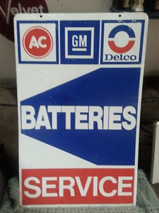 AC GM Delco Batteries Service Double Sided Metal Sign