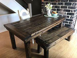 Beautiful rustic, artisan-made kitchen table and bench