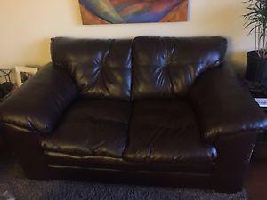 Chocolate brown leather couch love seat