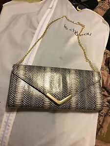 Clutch with gold chain strap