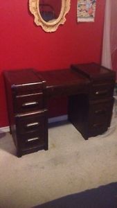 Dark brown solid wooden vanity 6 drawers