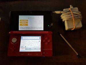 Nintendo 3DS Metallic Crimson Red CTR-001 with charger